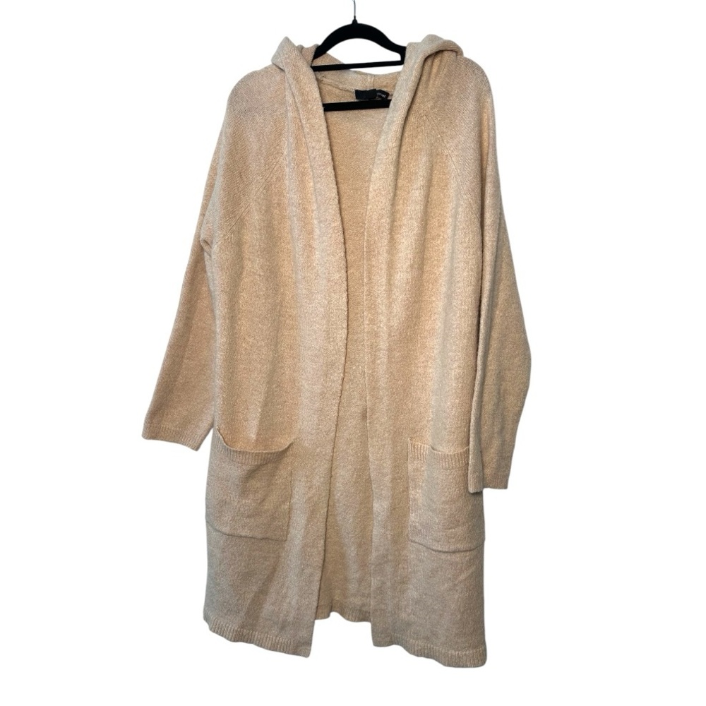 Long open hooded cardigan sweater